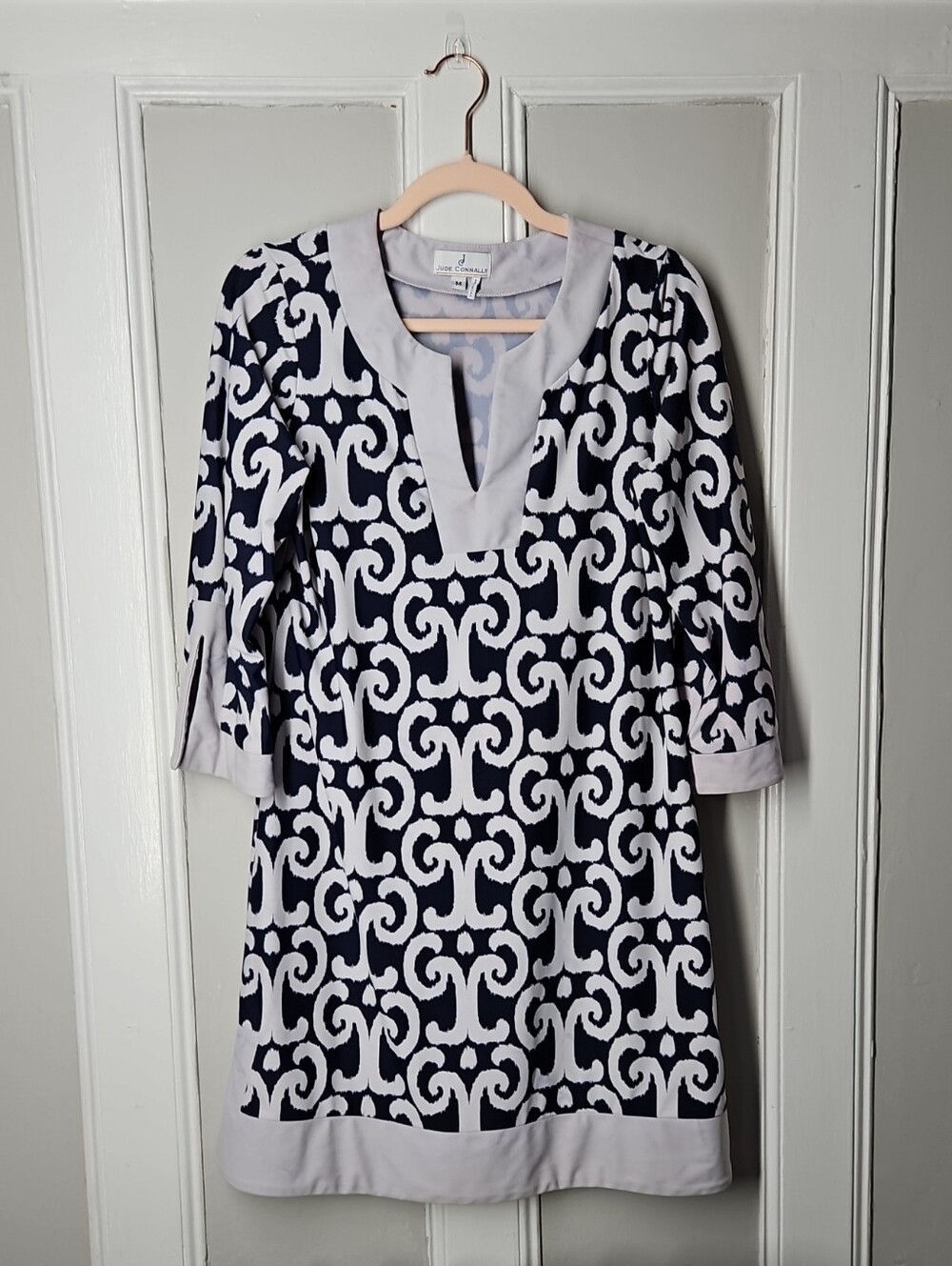 Navy & White Geometric Midi Dress PTP=19
